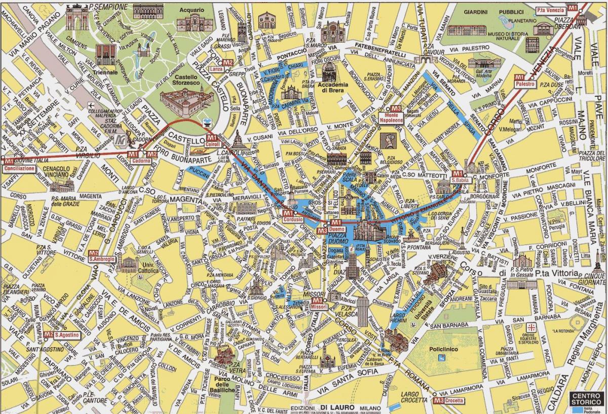 میلان شہر کے نقشے کے ساتھ پرکشش مقامات