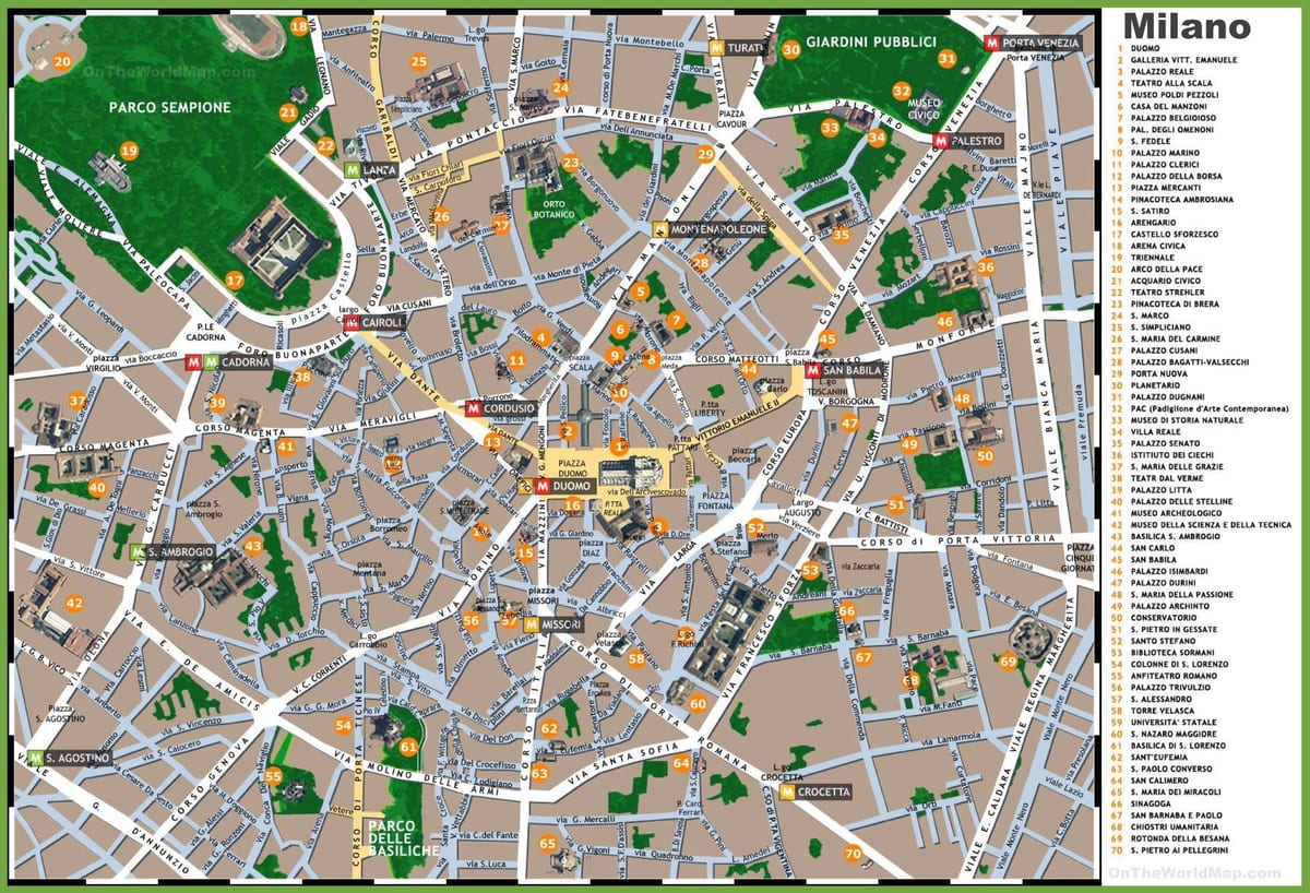 نقشہ کے میلان اٹلی میں سیاحوں کی دلچسپی