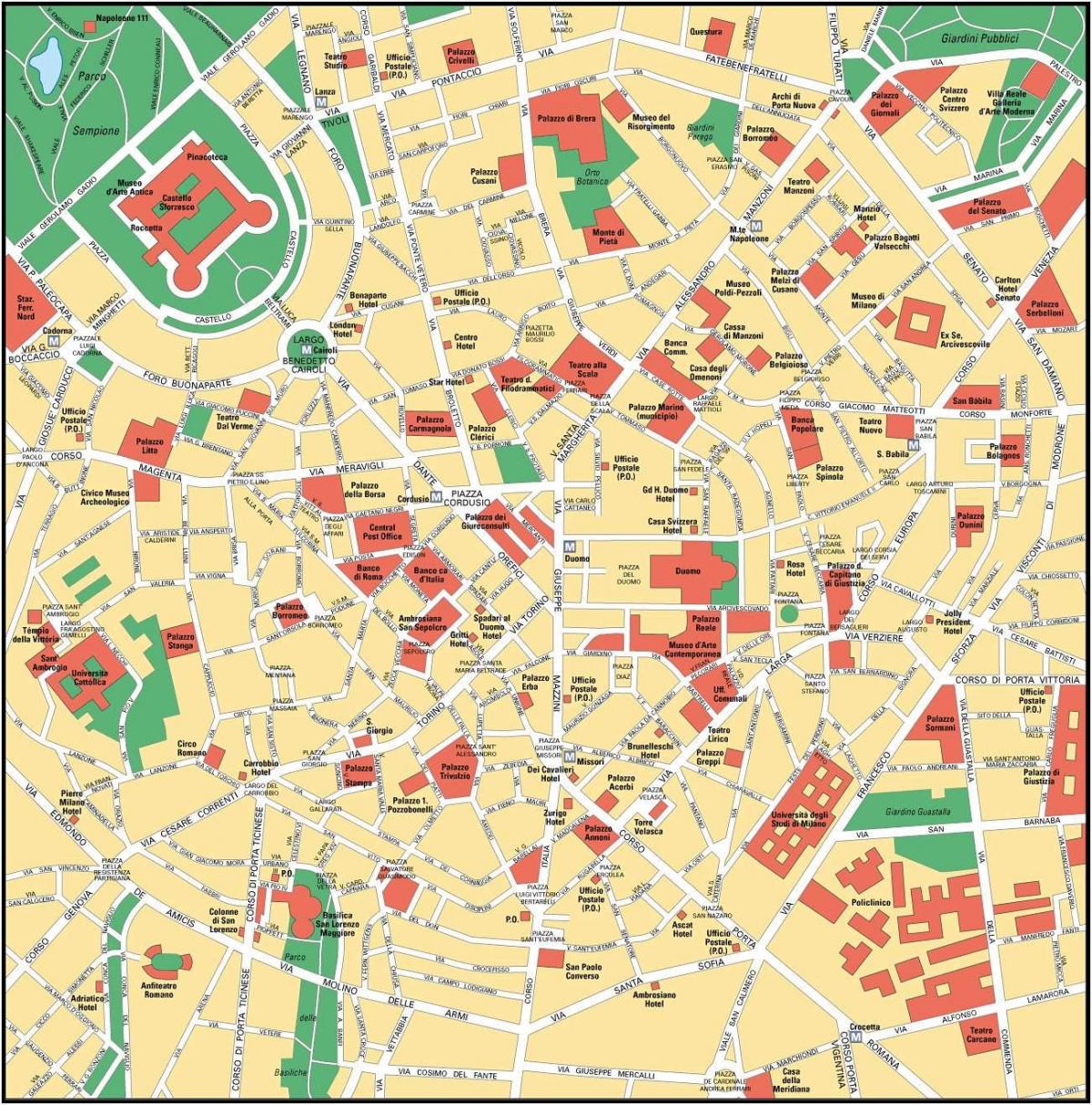 میلان اٹلی کے شہر کے مرکز نقشہ