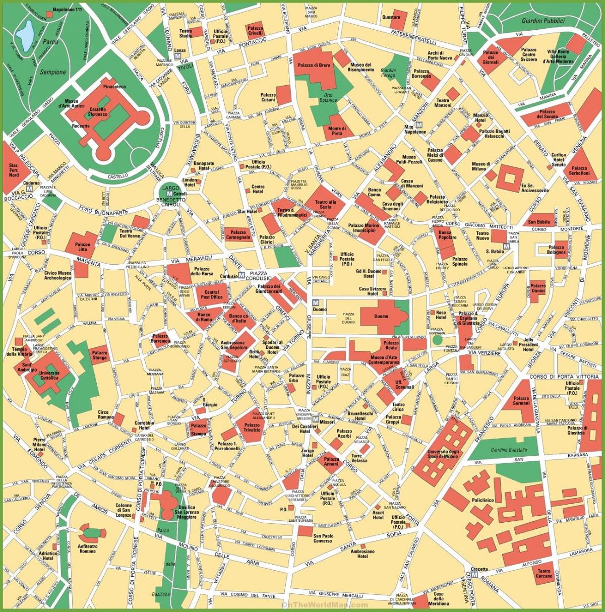میلان شہر کے مرکز نقشہ